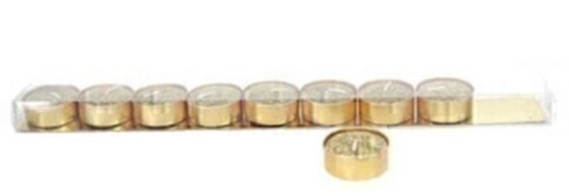 Light up your home with this set of 9 small wax tea light candles in Glittery Gold by designer Gisela Graham.